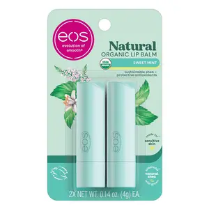 eos Natural & Organic Lip Balm Sticks- Sweet Mint, All-Day Moisture, Dermatologist Recommended for Sensitive Skin, 0.14 oz, 2-Pack Skincare products