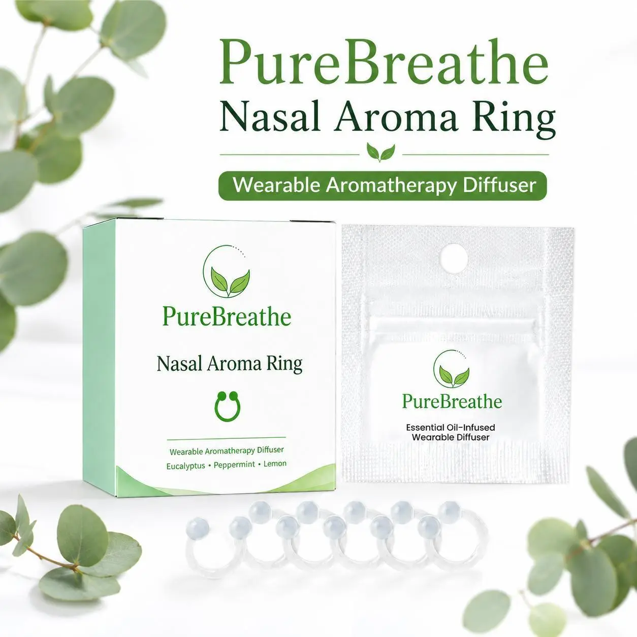 Wearable Nasal Aroma Ring, Essential Oil-Infused Eucalyptus Scent Diffuser, Soft Silicone Personal Aromatherapy Clip for Travel, Work, Yoga & Daily Comfort