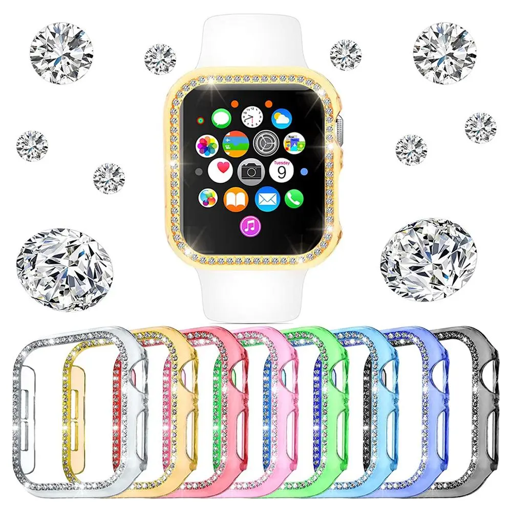 8pcs/set Rhinestone Decor Glamorous Fashionable Anti-fall Watch Case Hollow Out Translucency PC Protector Case For Women And Men, For Apple Watch Case 38/40/41/42/44/45/46mm, For Apple Watch Series SE/11/10/9/8/7/6/5/4/3/2/1, Intelligent Watch Accessories