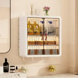 Modern White Wall-mounted Bathroom Clear Storage Cabinet - Dustproof Plastic Organizer Rack | Space-saving, Easy to Assemble | Perfect for Shower, Vanity, and Kitchen, Storage Shelf
