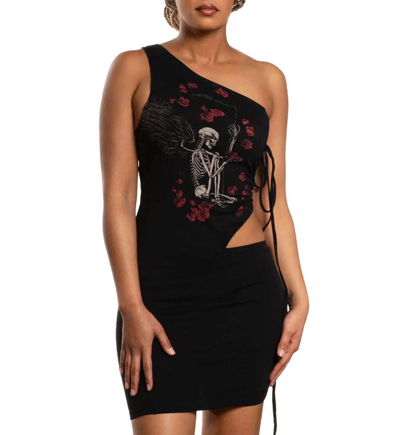 Affliction Women's One Shoulder Dress Winged Reaper