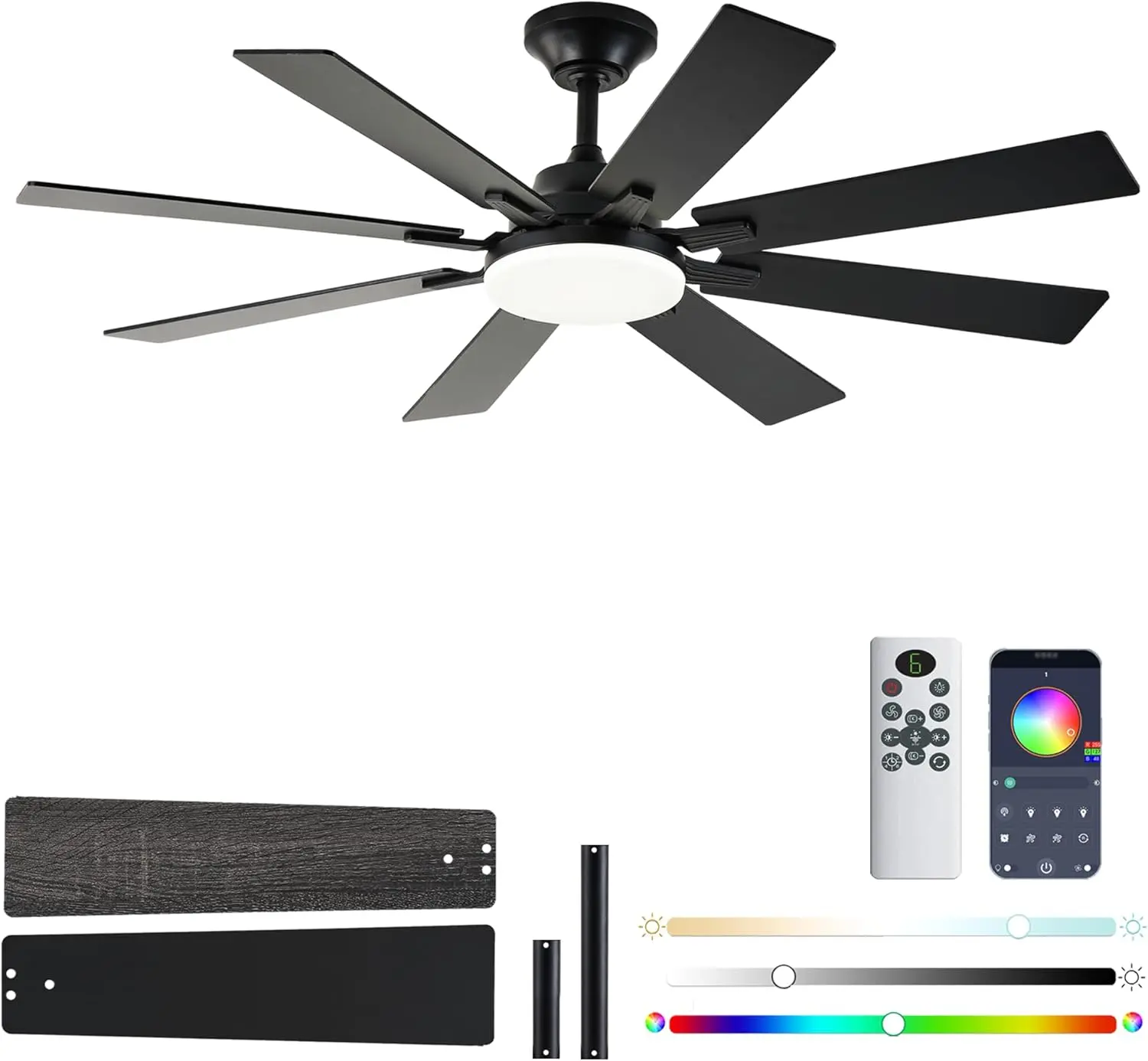 Modern Ceiling Fan with Remote Control and LED Light - Black Finish, 5 Blades, Energy Efficient, Easy to Install, Perfect for Home Decor