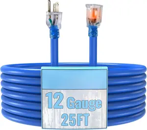 Outdoor Extension Cord with Lighted End, 12 Gauge Heavy Duty Extension Cord 25 FT, 3 Prong Grounded 15 Amp Extension Cord, 12/3 SJTW  Power Cord for Appliance, UL Listed, Blue