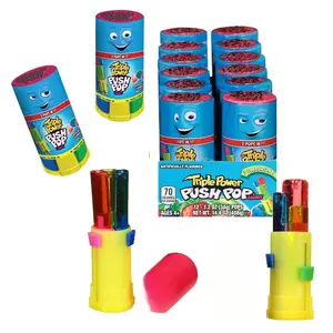 Push Pop Triple Power Three-in-One Individually Wrapped Bulk Lollipops - Strawberry, Blue Raspberry, Watermelon - 16 Count with Unique Sliders - Fun Candy for Gifts & Parties - Bonbon, Snack