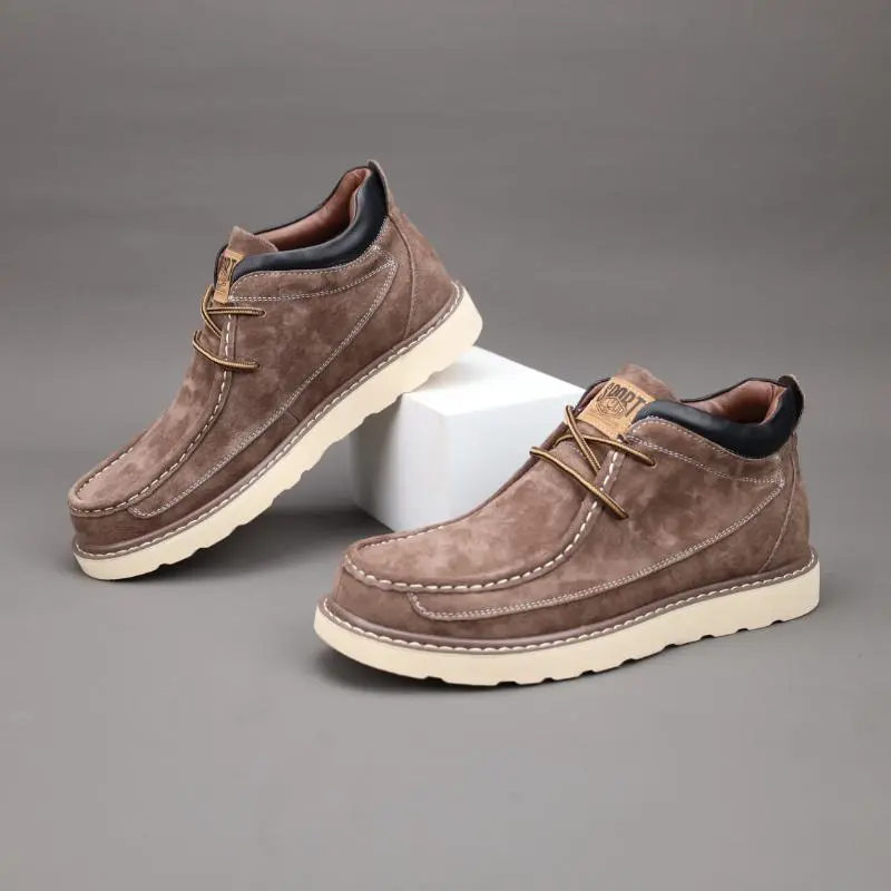 Men’s Casual Round Toe Oxford Derby Ankle Boots - Faux Leather, Suede Lining, Rubber Sole, Nylon Laces, All-Season Comfort, Daily Wear Brown Walking Shoes, Footwear, Males