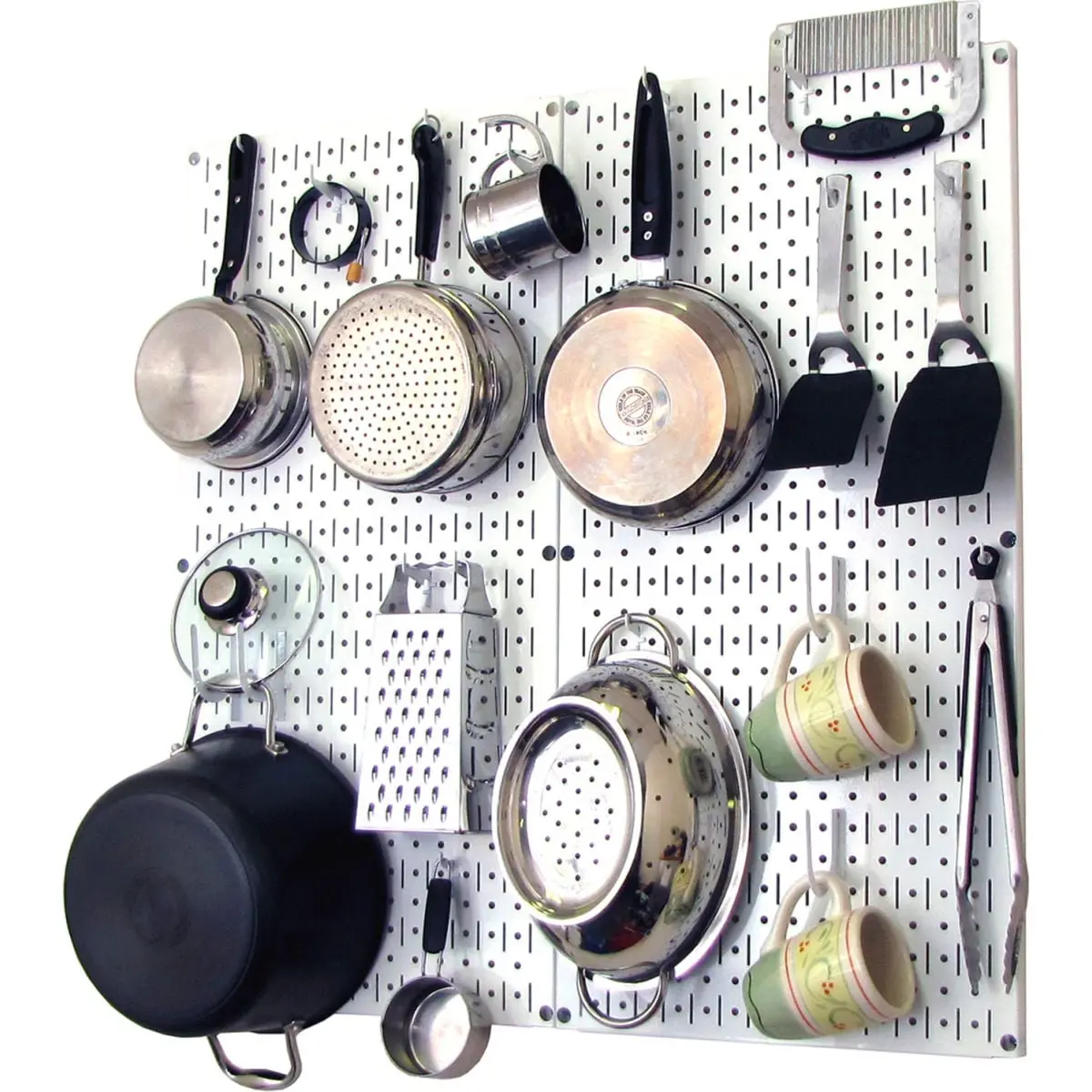 Wall Control B1296619 White Formed Metal Kitchen Pegboard Organiser Kit Pack - 32x32x6 in Space Saver, with Hooks and Racks for Utensils Storage
