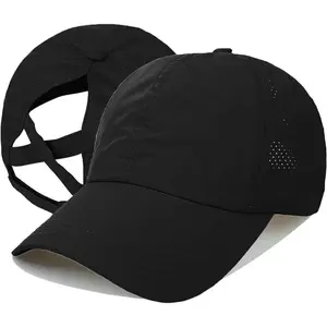 Stylish Women's Criss Cross Ponytail Baseball Cap - Adjustable High Messy Bun Hat for Outdoor Sports, Quick Drying Headwear for Active Lifestyle