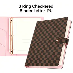 3 Ring Checkered Binder Letter PU Leather 1 inch with 8.5 x 11 Inch Loose Leaf Note Paper for Students Professionals