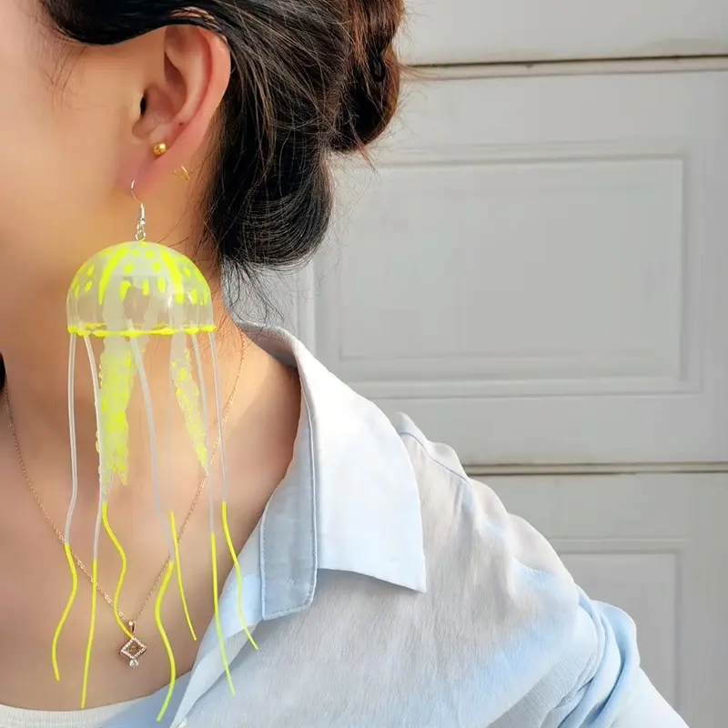 Glow in the Dark Jellyfish Drop Earrings Large Statement Ocean Animal Dangle Earrings Quirky Weirdcore Aesthetic Neon Rave Festival Party Jewelry
