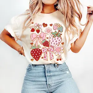 Boho Strawberry Coquette Tshirt, Preppy Strawberries Shirt, Summer Strawberry Tshirt, Boho Summer Shirt