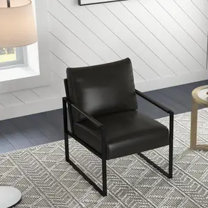 EBELLO PU Leather Accent Chair - Modern Metal Framed Armchair with Soft Padded Cushion, Ergonomic Slant Back, Black for Living Room, Office & Bedroom