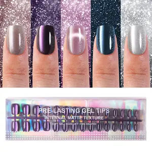 150pcs acrylic short square cat-eye push-on false nails, 5 colors of fashionable cat-eye design false nails set, suitable for women and girls, nail salons to use false nail decoration, Matte Metallic Glitter