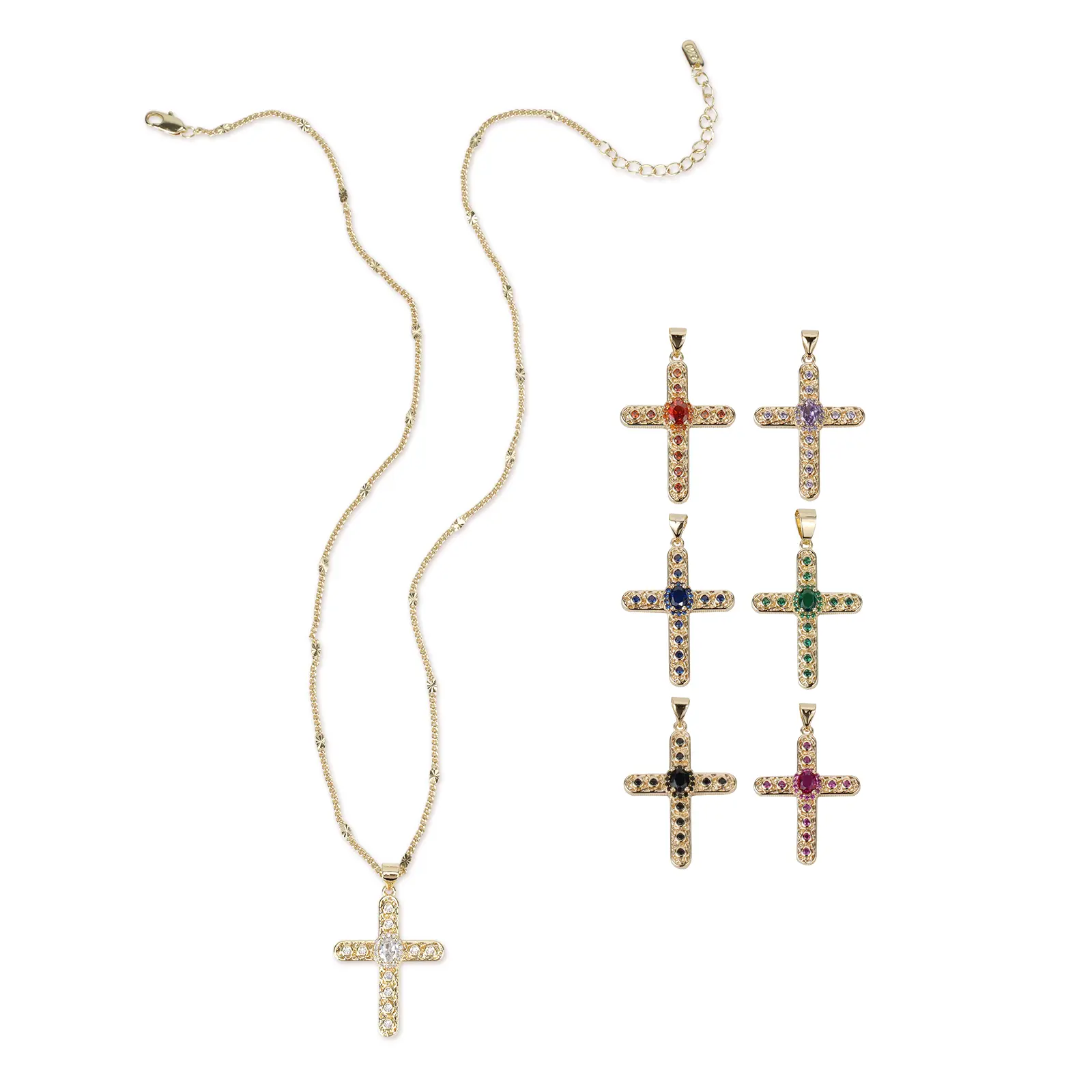 MEIITRUE 14K Gold Plated Cross Pendant Necklace for Women, Cubic Zirconia Cross Faith Pendant Necklaces, Trendy Jewelry Gift