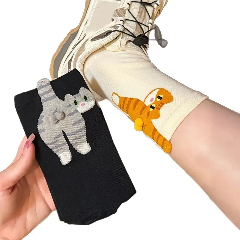 [Back to School]Cute 3D Tiger‑Striped Cat Socks with Cat Claws, Paw and Bell Collar Details, Unisex Winter Warm Long Stocking Socks, Cozy Footwear Accessory for Women & Men, Animal Socks-MM1