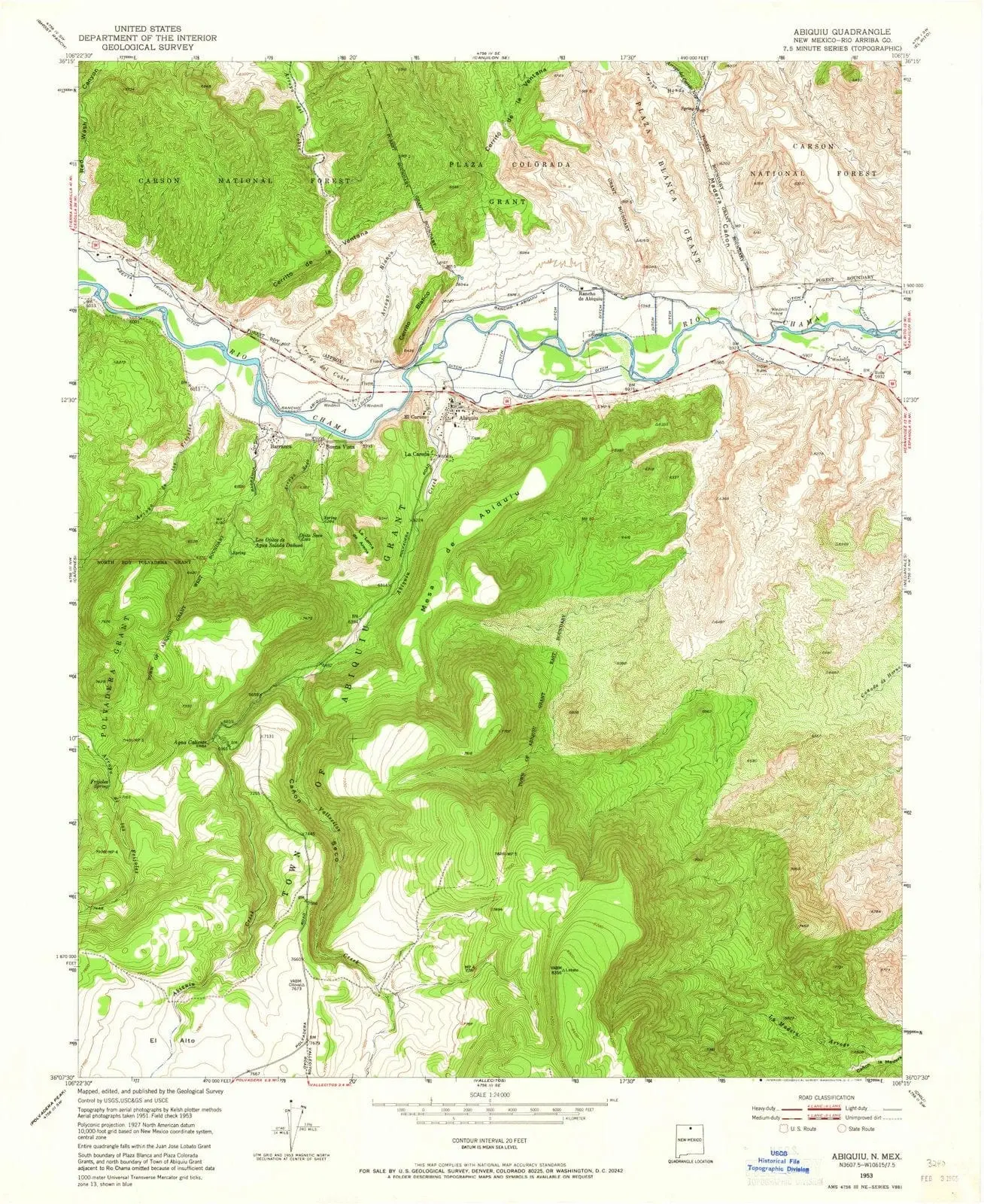 Abiquiu New Mexico USGS Topographic Quadrangle Map, 1953, 1:24000