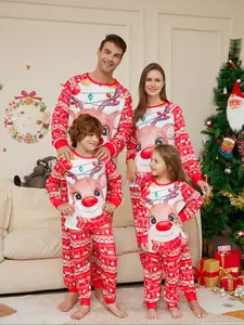 Cute Nose Reindeer Christmas Light Family Pajama Set, Full Print Deer Elements, Comfortable Skin-Friendly, Holiday Family Trend