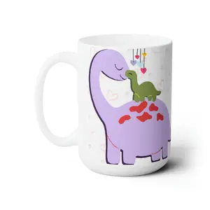 Dino-Mite, Mother's Day Mug, Coffee and Tea Mug, 15oz, Dinosaurs, Mommy and Baby, Mug Hearts,  Mum Mugs, Multi-Colored, Gift for Her