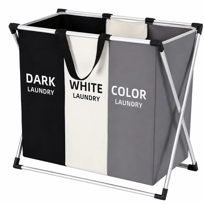 3-Section Laundry Sorter Hamper - Clothes Organizer for Dark, White, and Color Garment Separation