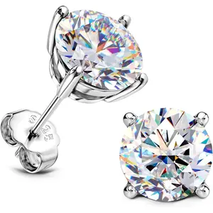 Ultra Sparkling Synthetic Moissanite Studs 18K White Gold Plated Sterling Silver Earring Hypoallergenic Flat Back Earrings Jewelry for Women Men