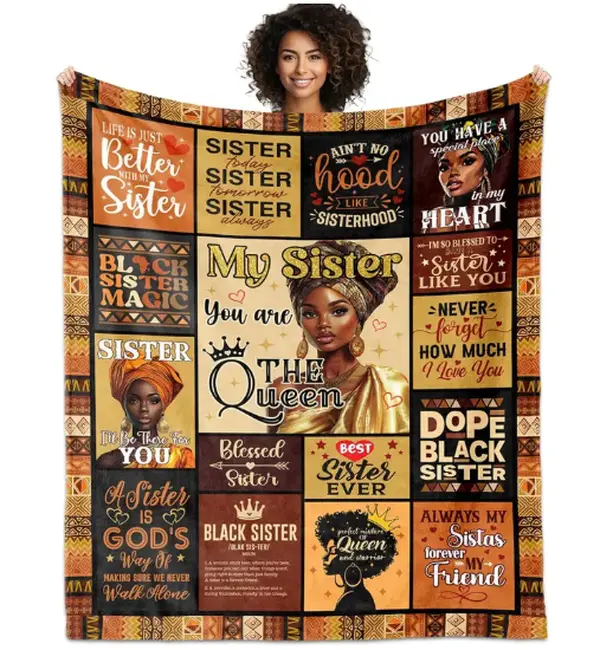 Ultra Soft Breathable Flannel Throw Blanket - 100% Polyester, Multi-Size (30x40in/50x60in), Black Sister Inspirational Print, Cozy Warm for Couch, Positive Affirmation Gift, Aesthetic Room Decor, All Seasons Use for Babies, Durable, 60*80In-Big For Adults