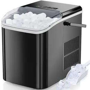 Countertop Ice Maker, Self-Cleaning Portable Ice Maker Machine with Handle and Ice Scoop 9Pcs/6Min 26.5Lbs/24H Black