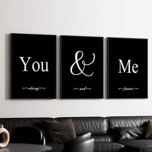You & Me Letter Pattern Unframed Painting, 3 Counts/set Modern Minimalist Wall Art, Wall Decor for Home Living Room Bedroom Office, Photo, Art Wall Decoration
