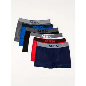 6pcs Men's Seamless Boxer Briefs - Breathable Stretchy Underwear, Opaque Comfort Fit, Machine Washable Polyester, 6 Colors (Grey/Blue/Black/Red/White) for Casual Attire, Smooth Texture Boxers