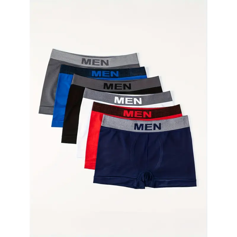 6pcs Men's Seamless Boxer Briefs - Breathable Stretchy Underwear, Opaque Comfort Fit, Machine Washable Polyester, 6 Colors (Grey/Blue/Black/Red/White) for Casual Attire, Smooth Texture Boxers