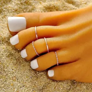 Toe Rings | Dainty Minimalist Barefoot Jewelry Adjustable Twisted Stackable Open Toe Rings Set Gold Silver Rose Gold Multicolor Open Cuff Foot Accessories Women Beach Daily Vacation Barefoot Decor