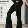Women's High-Waist Comfy Stretchy Leggings - High Stretch Sporty Bell Bottom Athleisure Pants with Pockets, Gym Clothes, Women's Clothes, Suitable for Yoga, Casual Outings