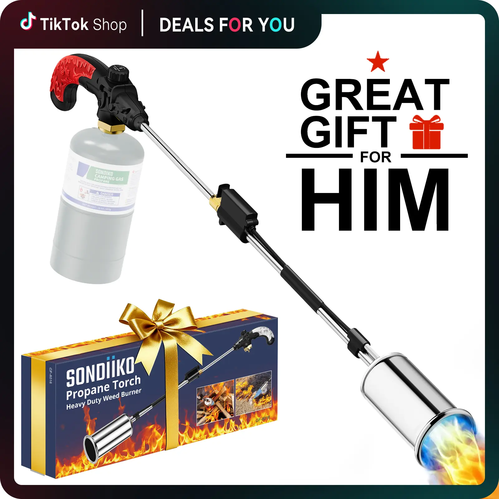 【HomeEssentials】SonDiKO Propane Torch Weed Burner, Powerful Heat Output Weed Long Torch, 30" Detachable Long Arm Heavy Duty Blow Torch with Flame Control For Garden, Wood, Ice, Snow, Stumps, Melting (Propane Tank Not Included)