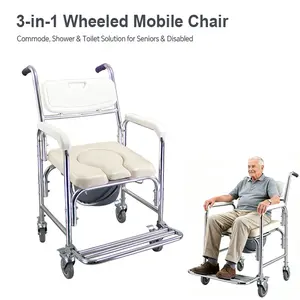 3-in-1 Multifunction Rolling Seat Wheeled Mobile Toilet Commode Shower Chair,  Shower&Toilet Helper with Wheels for Home Use