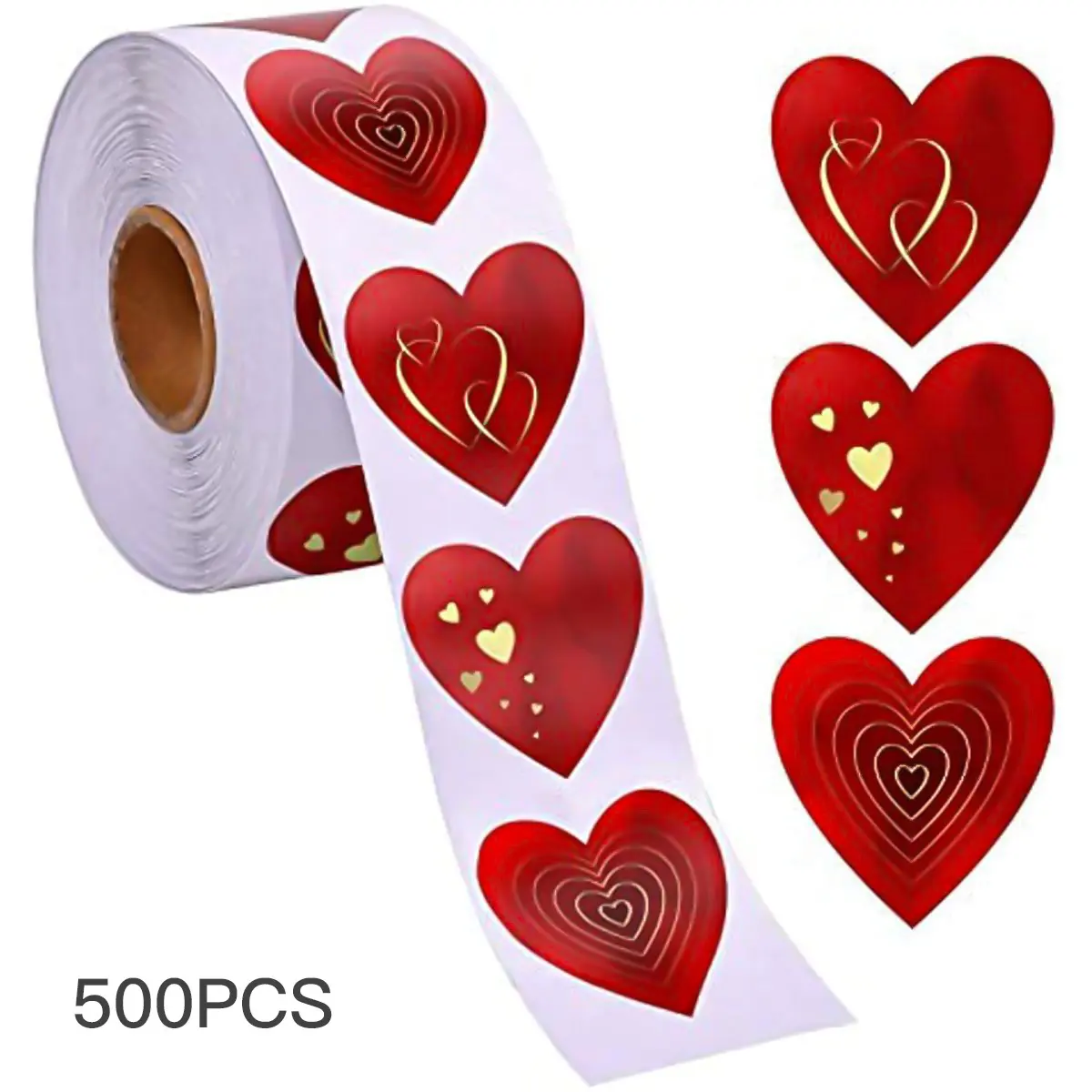 500pcs Heart Shaped Decorative Adhesive Stickers with Foiling, Office Supplies, 3 Unique Designs Per Roll, Perfect for Valentine's Day & Anniversary Celebrations, Decoration Sticker, Sticker Rolls
