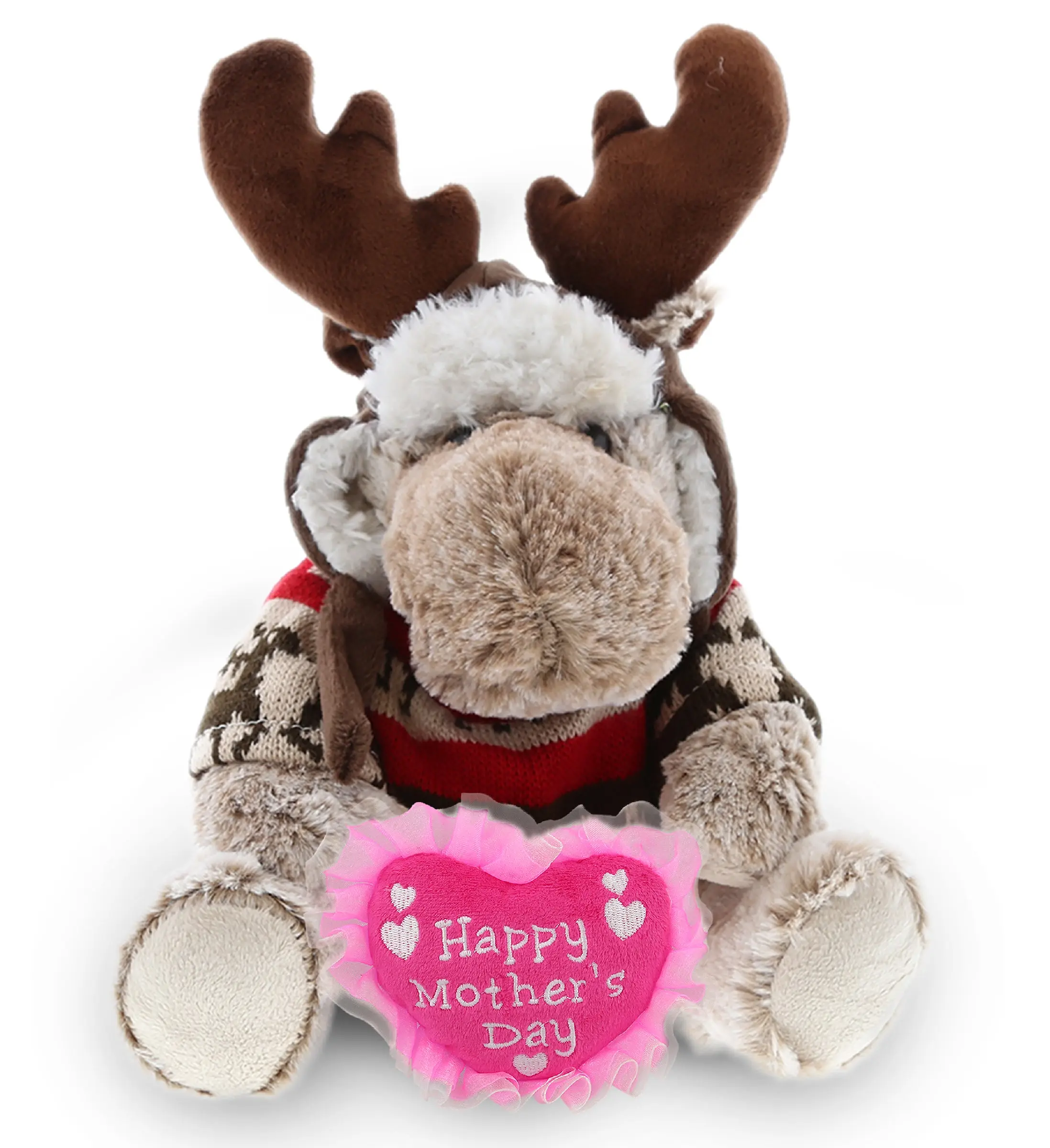DOLLIBU 9-Inch Super Soft Polyester Embroidered Heart Moose Plush Toy - Unisex Stuffed Animal with Clothes, 1 Stuffed Heart, Animals & Nature Themed, Surface Wash Cold Water, Ideal Gift for Mother with Happy Mother's Day Message, Kids Toy, Ideal Gift For