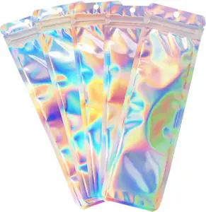 100 count Holographic Packaging Bags Resealable Smell Proof Bags Pen Packaging for Bead Pens Small Business 2.4x9 inch Party Favor  Storage