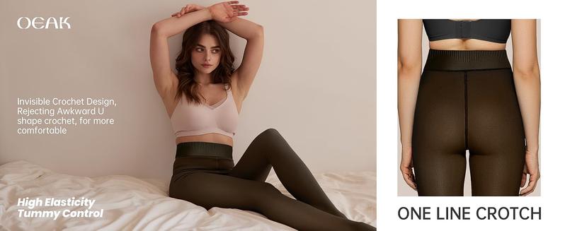 OEAK Women Fleece Lined Leggings Sheer Fake Translucent Pantyhose Thermal High Waisted Footed Opaque Tights OEAK Women Fleece Lined Leggings Sheer Fake Translucent Pantyhose Thermal High Waisted Footed Opaque Tights