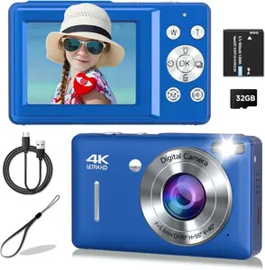 Digital Camera, 44MP Compact Camera, FHD 1080P Point and Shoot Digital Cameras with 16X Zoom, Face Detect, Smile Capture, Anti Shake, for Boys Girls Teens Gifts (Blue) Birthday Button Cable Card Flash Memory Selfie Vintage Cable
