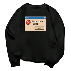 Unisex Long Sleeve Sweatshirt with Tech Error Code Humor – Comfortable Stretch Fabric, Casual Round Neck, Perfect Summer Apparel for Men in Sizes S-XXXL