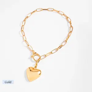 Nice & Bella | Large Heart Pendant Necklace Gold Rhodium 50cm Polished Solid Heart | 925542, 326063