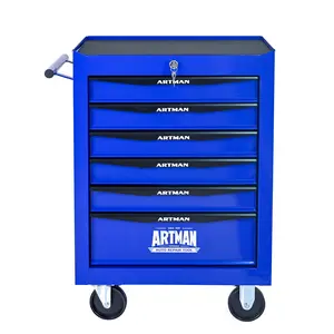 20-Inch Lockable Rolling Metal Tool Chest - 6 Drawers with Ball Slides, Steel Construction, Pull Handle, Lock Key, Wheels, Mobile Storage Organizer (Black, Blue)