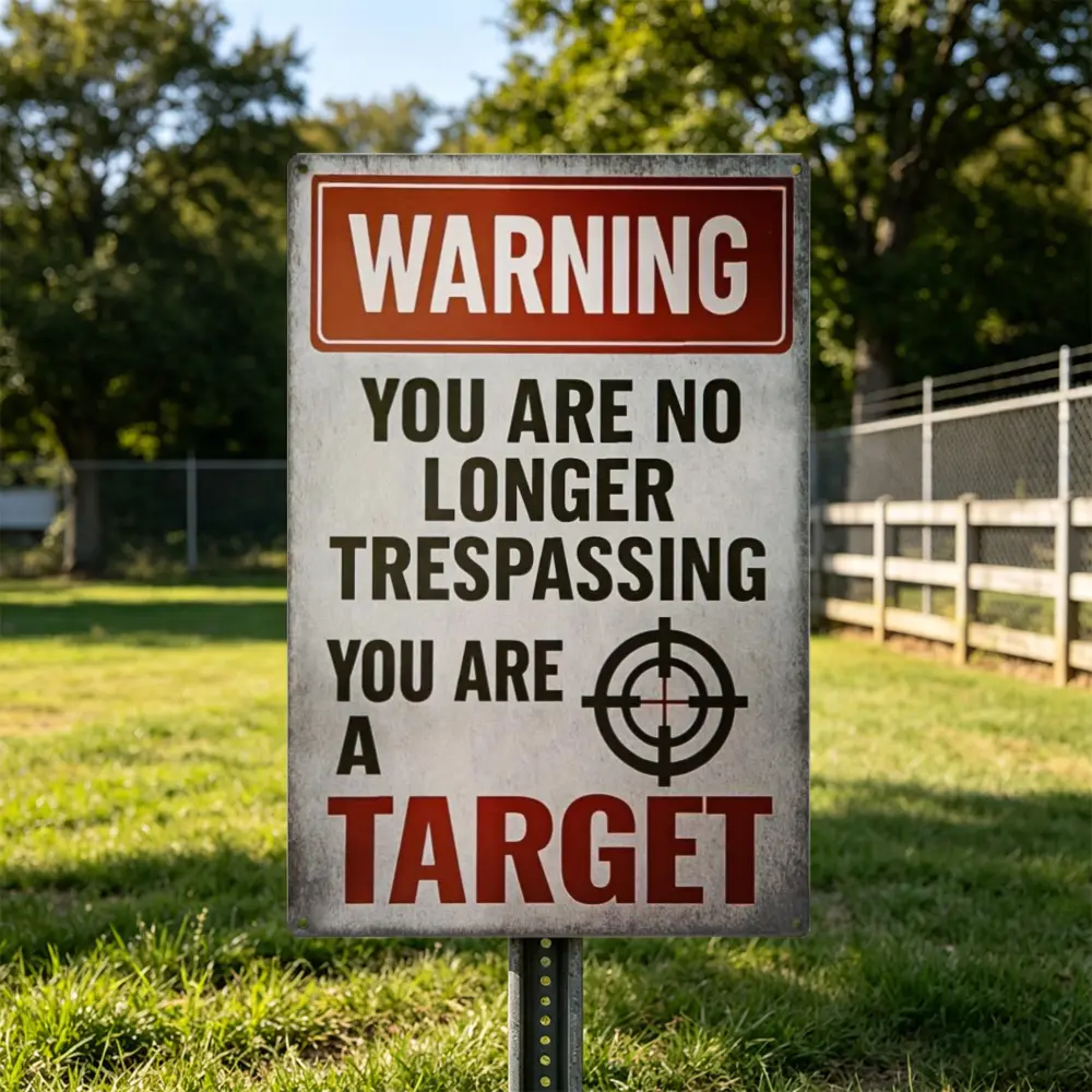Vintage Rectangle Retro Iron Hardcore Warning Sign - "You Are No Longer Trespassing - You Are A Target", Casual Wall Hanging Wall Decor, Unique Gift for Shooters, Suitable for Man Cave, Indoor & Outdoor Use, Wall Speciality Plaques & Signs