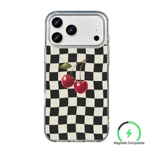 Retro Cherry Checkerboard Magnetic Phone Case [1pcs] MagSafe Compatible | Shockproof PC+TPU Cover | IPhone case