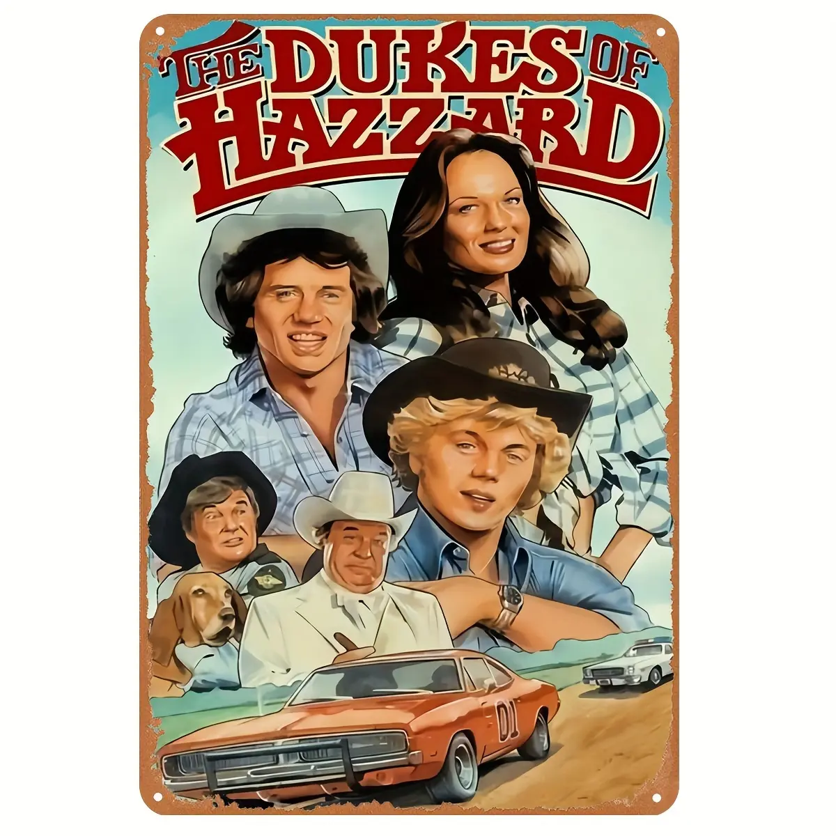 1-Count Vintage The Dukes of Hazzard Metal Tin Sign - American Retro Speciality Plaques & Signs, Iron Room Decor Art Decoration Items, Pre-Drilled Weather Resistant Signage for Home, Bar, 12x8 Inches