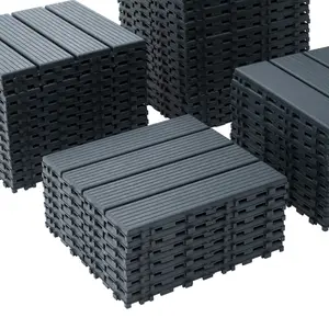 Plastic Interlocking Deck Tiles 44 Pack Square 12"x12" Waterproof Outdoor All Weather Use Dark Grey for Poolside Balcony Backyard wpc  deck  installation Patio
