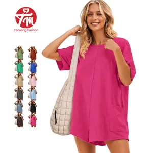 Tanming Women's Reversible Athletic Romper, Oversized Casual Workout Jumpsuit, One-Piece Sleeveless Romper with Contrast Stitching