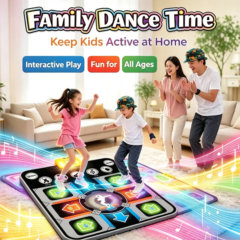 Glowing Electronic Dance Game Mat for Kids, Unisex Back to School/Birthday/Christmas Gift with Built-in Melodies, Rock Paper Scissors PK Battle Mode, Non-Slip Safe Materials, Parent-Child Sensory Indoor Fitness Toy for Ages 3+