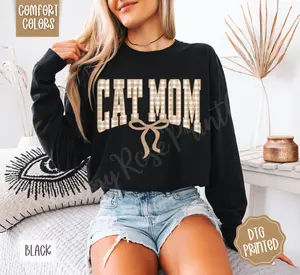 Coquette Cat Mom Long Sleeve Comfort Colors, Trendy Women's Shirt