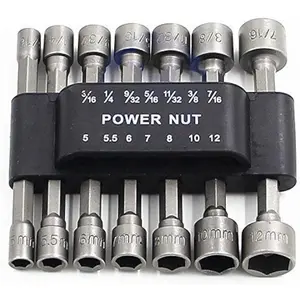 Power Nuts Driver Drill Bit Tools Set Metric Socket Wrench Screw 1/4'' Driver Hex Keys 14PCS