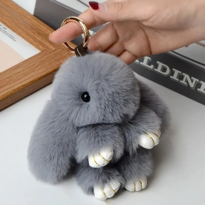 Pkushi Fluffy Toy - Plush Gray Design with White Feet, Keychain Accessory gangle backpack school live keychains boujee keychain toy table decoration soft plush cute charm little creature cute plush Bunny lovely stuffed bunny lulu