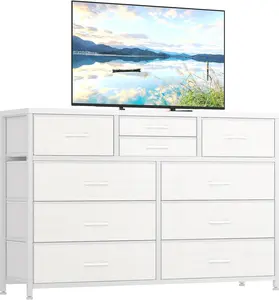 10 Drawer Dresser, Fabric Storage Drawers for Closets, Long Dressers with Big Storage, Sturdy Frame, 55" Tv Stand Dreseer for Bedroom, Hallway, Nursery, Pink